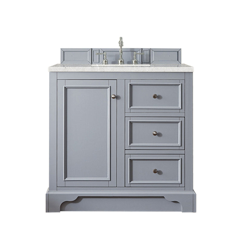 James Martin De Soto 36" Single Vanity Silver Gray with 3 cm Eternal Serena Quartz Top 825-V36-SL-3ESR