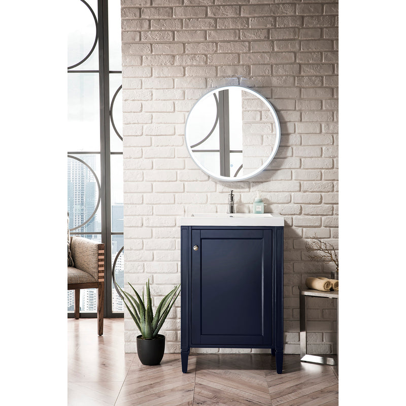 James Martin Britannia 24" Single Vanity Cabinet Navy Blue with White Glossy Composite Countertop E652V24NVBWG