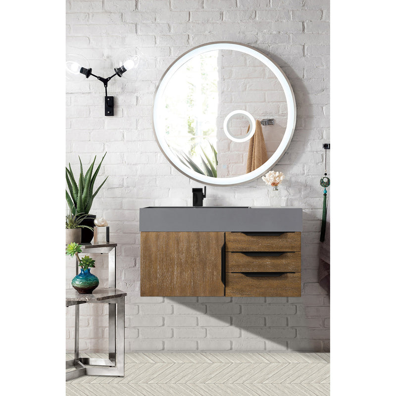 James Martin Mercer Island 36" Single Vanity Latte Oak Matte Black with Dusk Gray Glossy Composite Top 389-V36-LTO-MB-DGG