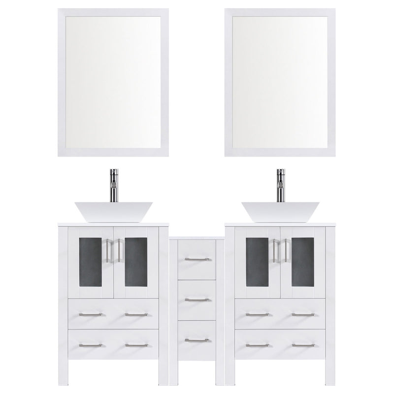 LessCare 60" Modern Bathroom Vanity Set with Mirror and Sink LV2-C13-60-W (White)