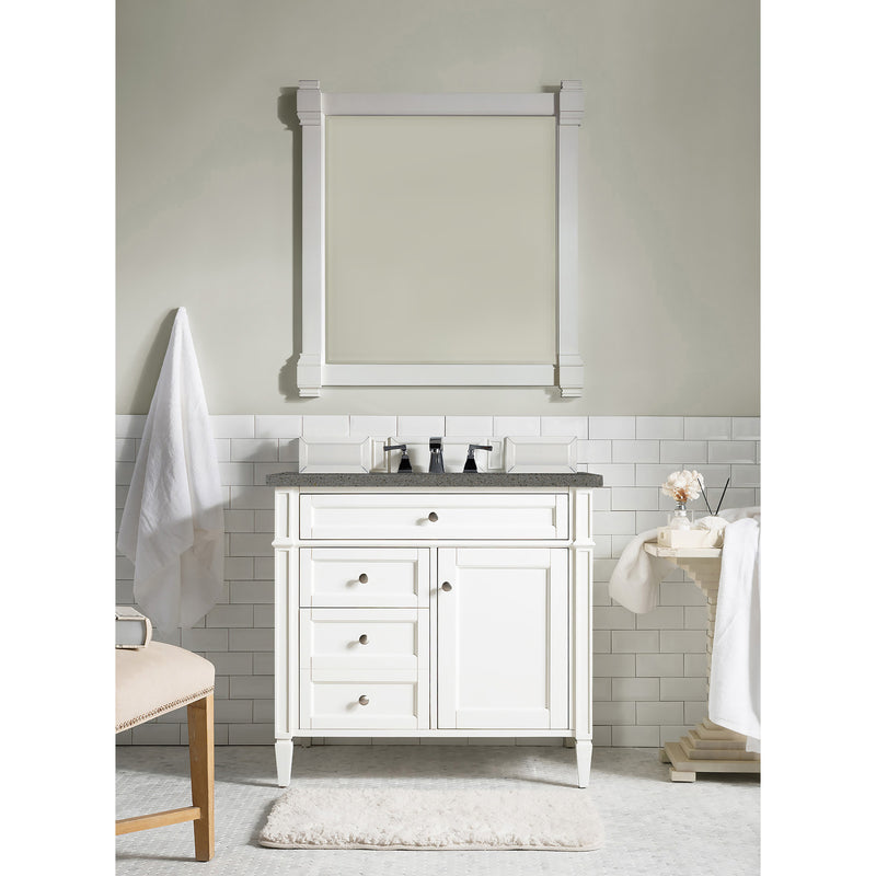 James Martin Brittany 36" Bright White Single Vanity with 3 cm Gray Expo Quartz Top 650-V36-BW-3GEX