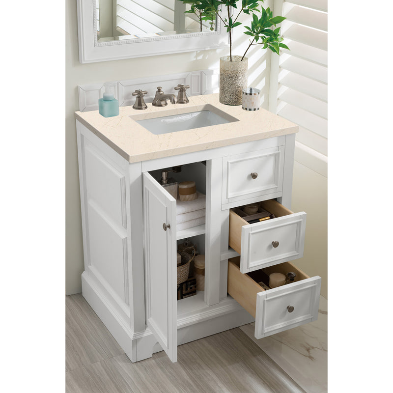 James Martin De Soto 30" Single Vanity Bright White with 3 cm Eternal Marfil Quartz Top 825-V30-BW-3EMR