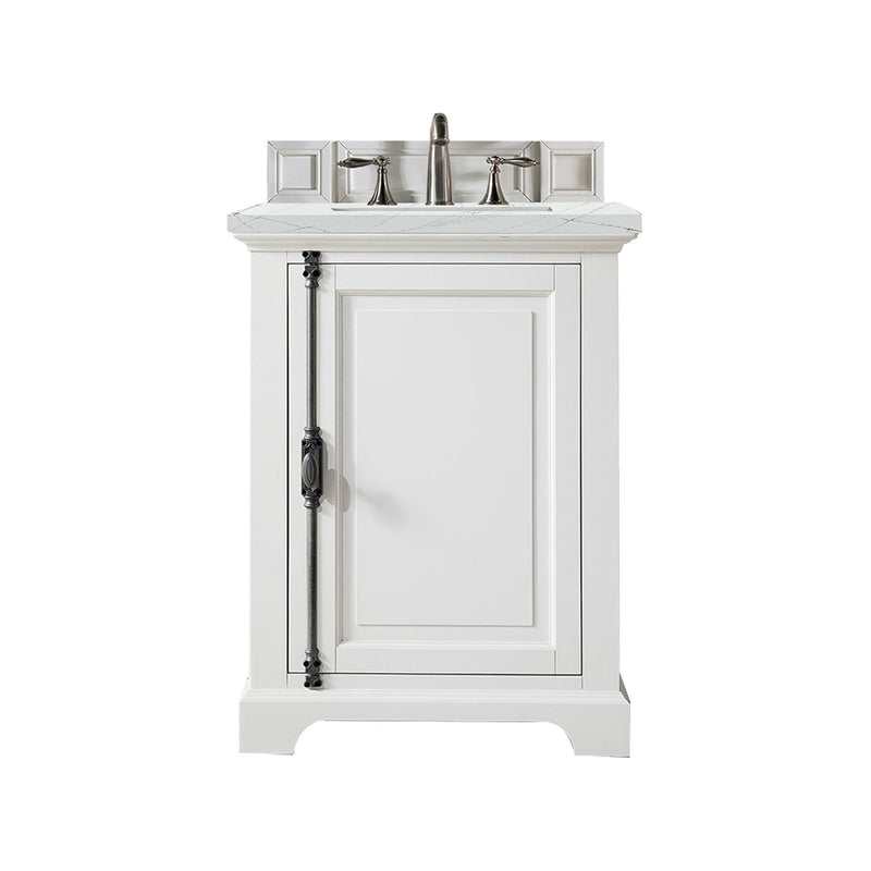 James Martin Providence 26" Single Vanity Cabinet Bright White with 3 cm Ethereal Noctis Quartz Top 238-105-V26-BW-3ENC