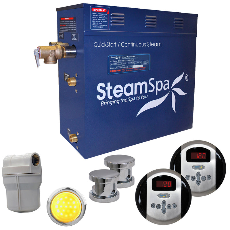 SteamSpa Royal 10.5 KW QuickStart Acu-Steam Bath Generator Package in Polished Chrome