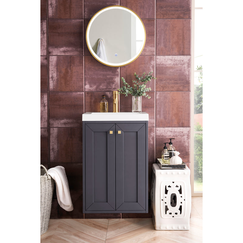 James Martin Chianti 20" Single Vanity Cabinet Mineral Gray with White Glossy Resin Countertop E303-V20-MG-WG