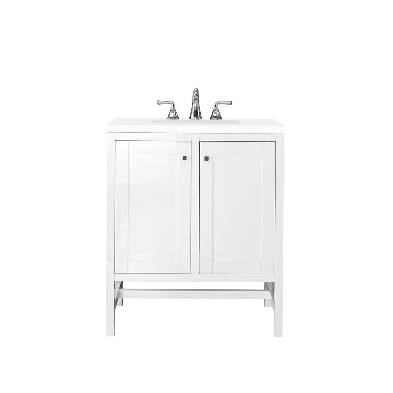 James Martin Addison 30" Single Vanity Cabinet with Doors Glossy White with 3 cm Classic White Quartz Top E445-V30-GW-3CLW