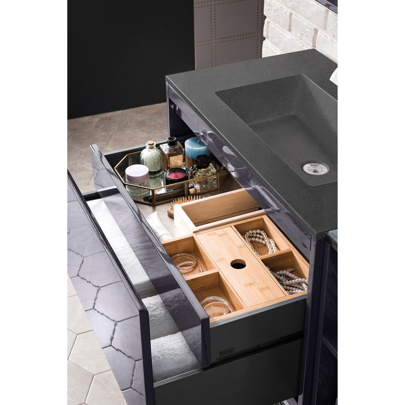 James Martin Milan 31.5" Single Vanity Cabinet Modern Gray Glossy with Charcoal Black Composite Top 801V31.5MGGCHB