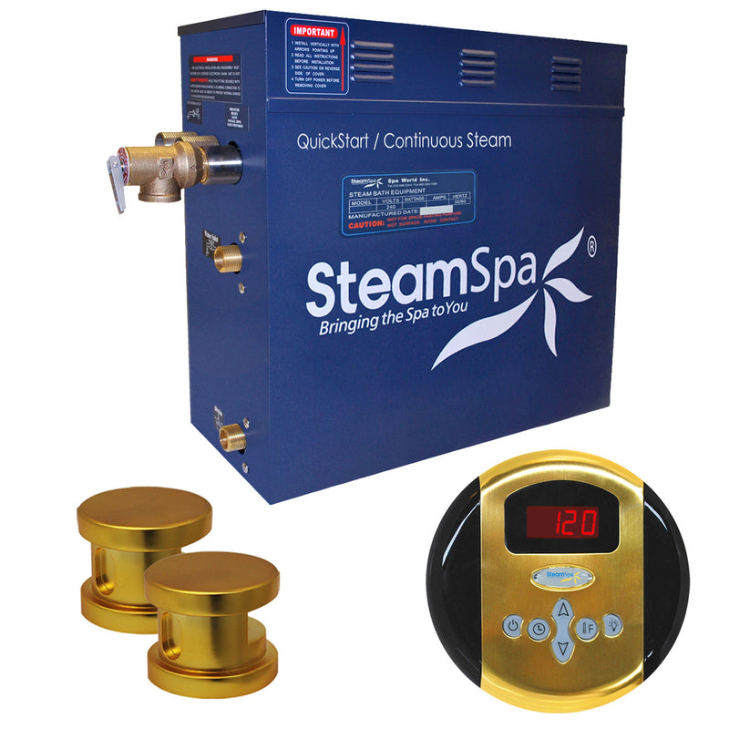 SteamSpa Oasis 12 KW QuickStart Acu-Steam Bath Generator Package in Polished Gold