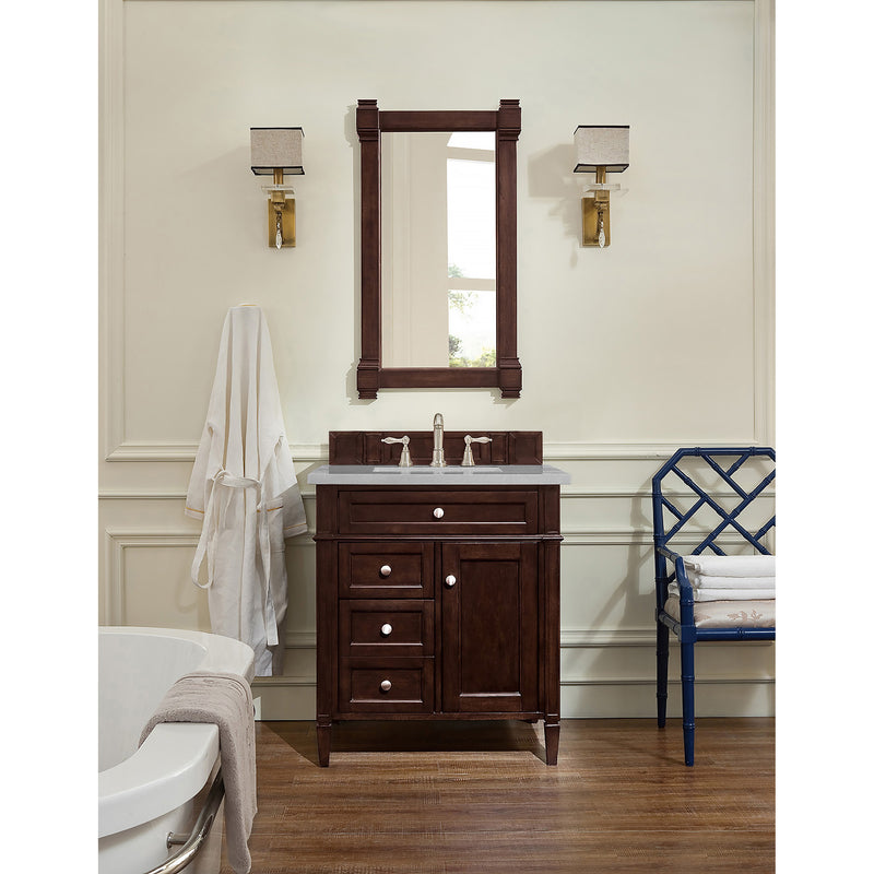 James Martin Brittany 30" Single Vanity Burnished Mahogany with 3 cm Eternal Serena Quartz Top 650-V30-BNM-3ESR