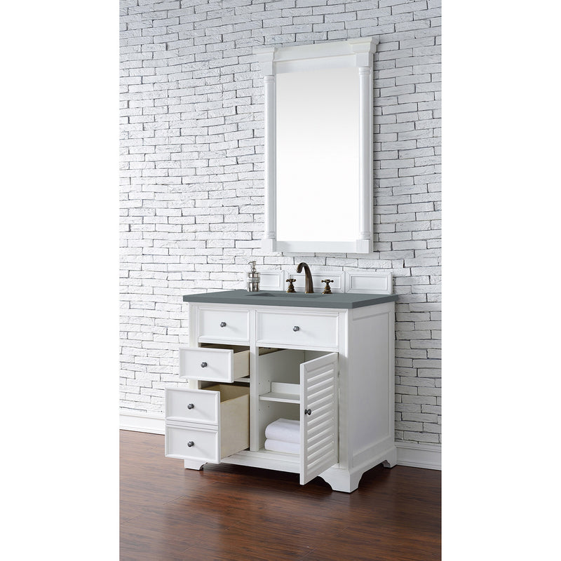 James Martin Savannah 36" Single Vanity Cabinet Bright White with 3 cm Cala Blue Quartz Top 238-104-V36-BW-3CBL