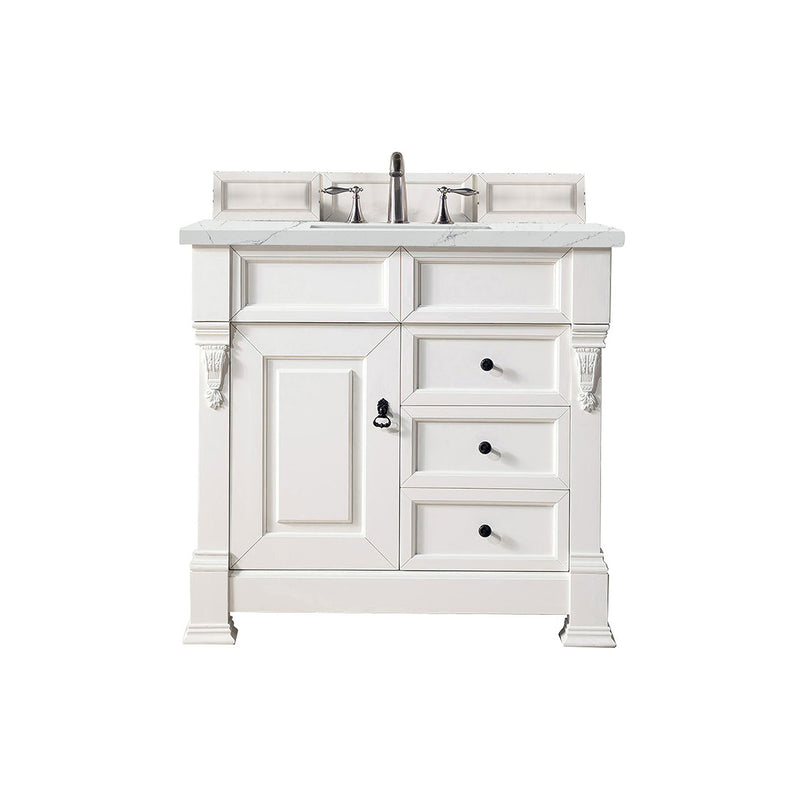 James Martin Brookfield 36" Bright White Single Vanity with 3 cm Ethereal Noctis Quartz Top 147-V36-BW-3ENC