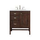 James Martin Addison 30" Single Vanity Cabinet Mid Century Acacia with 3 cm Classic White Quartz Top E444-V30-MCA-3CLW