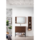 James Martin Milan 35.4" Single Vanity Cabinet Mid Century Walnut Matte Black with Glossy White Composite Top 801V35.4WLTMBKGW