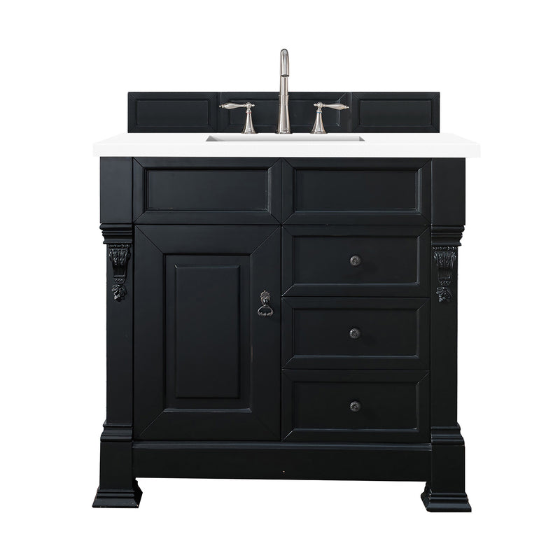 James Martin Brookfield 36" Antique Black Single Vanity with 3 cm Classic White Quartz Top 147-114-5536-3CLW