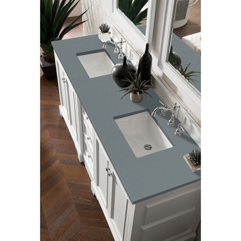 James Martin De Soto 72" Double Vanity Bright White with 3 cm Cala Blue Quartz Top 825-V72-BW-3CBL