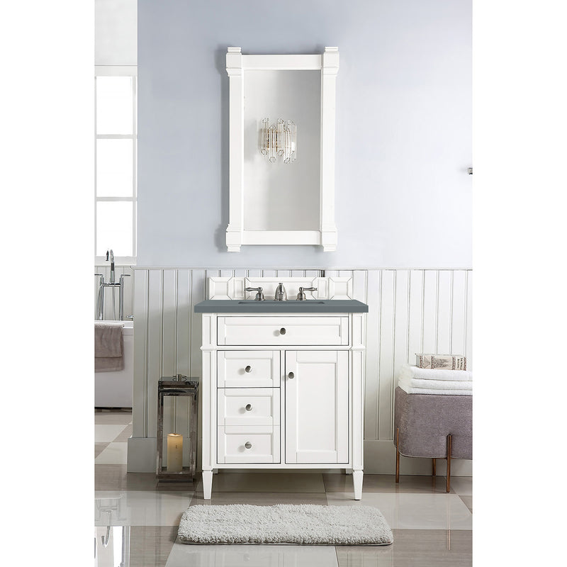 James Martin Brittany 30" Single Vanity Bright White with 3 cm Cala Blue Quartz Top 650-V30-BW-3CBL