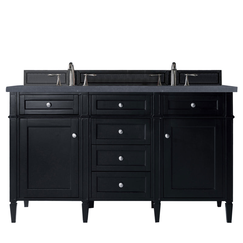 James Martin Brittany 60" Black Onyx Double Vanity with 3 cm Charcoal Soapstone Quartz Top 650-V60D-BKO-3CSP