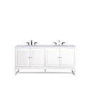 James Martin Athens 72" Double Vanity Cabinet Glossy White with 3 cm Carrara White Top E645-V72-GW-3CAR