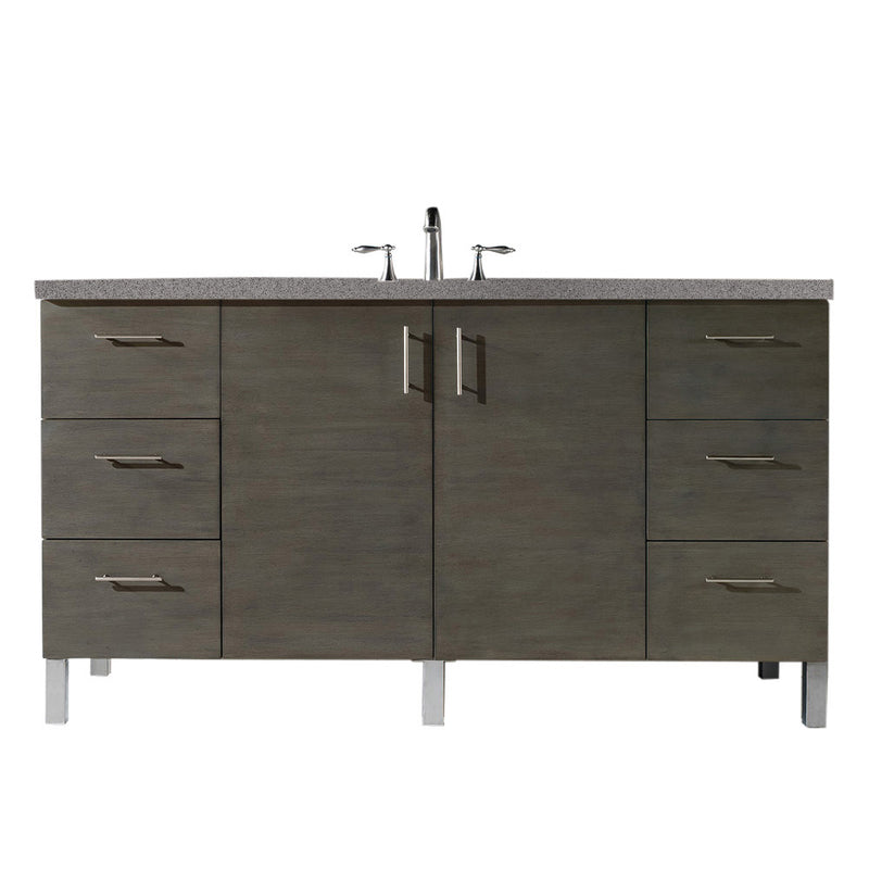 James Martin Metropolitan 60" Single Vanity Silver Oak with 3 cm Grey Expo Quartz Top 850-V60S-SOK-3GEX