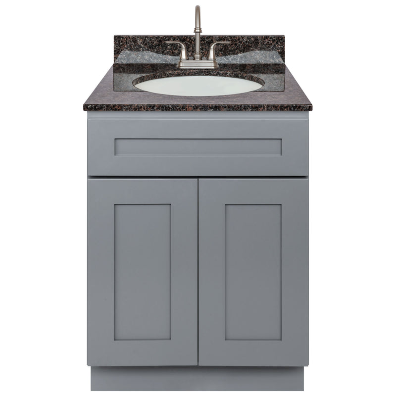 Cherry Bathroom Vanity 24", Tan Brown Granite Top, Faucet LB6B TB254-24CG-6B