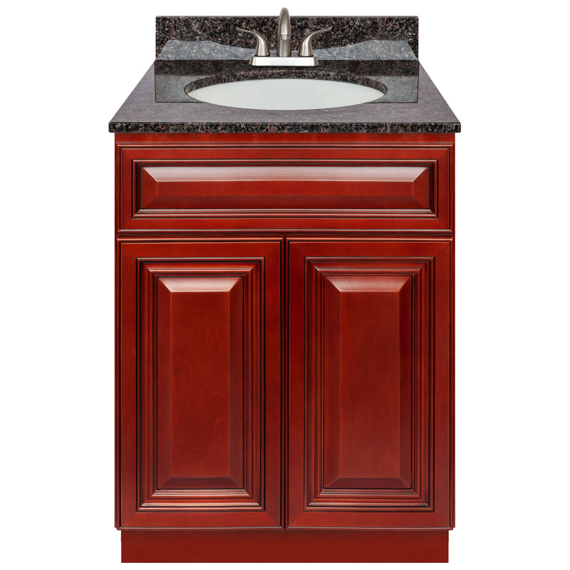 Cherry Bathroom Vanity 24", Tan Brown Granite Top, Faucet LB5B TB254-24CH-5B