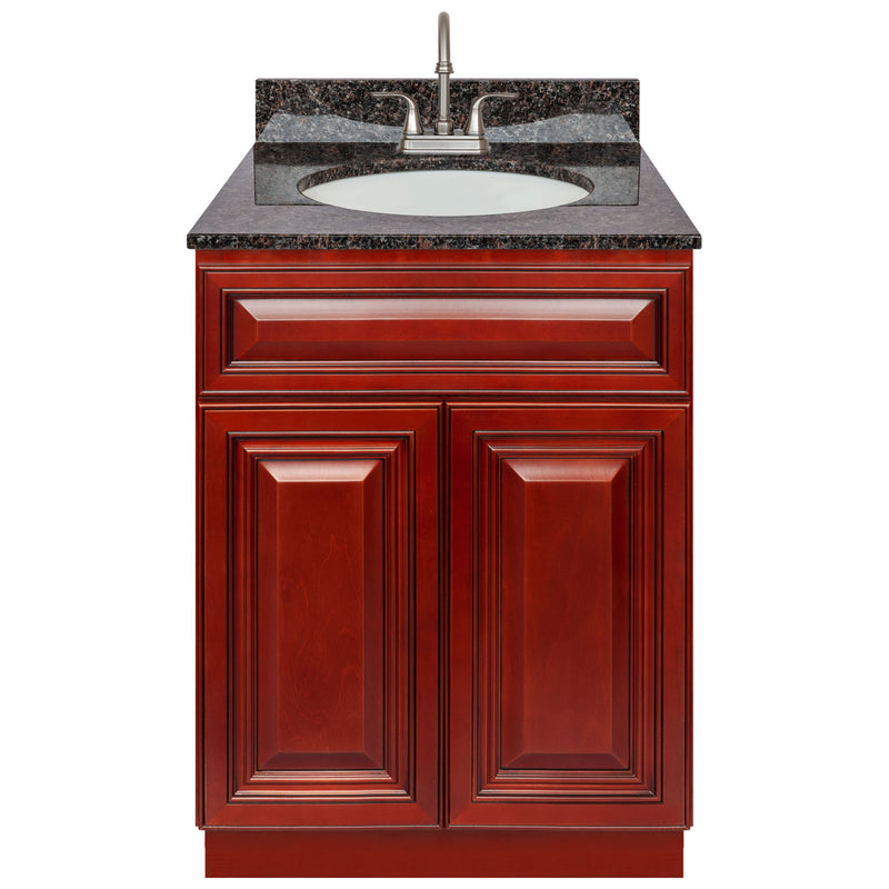 Cherry Bathroom Vanity 24", Tan Brown Granite Top, Faucet LB6B TB254-24CH-6B