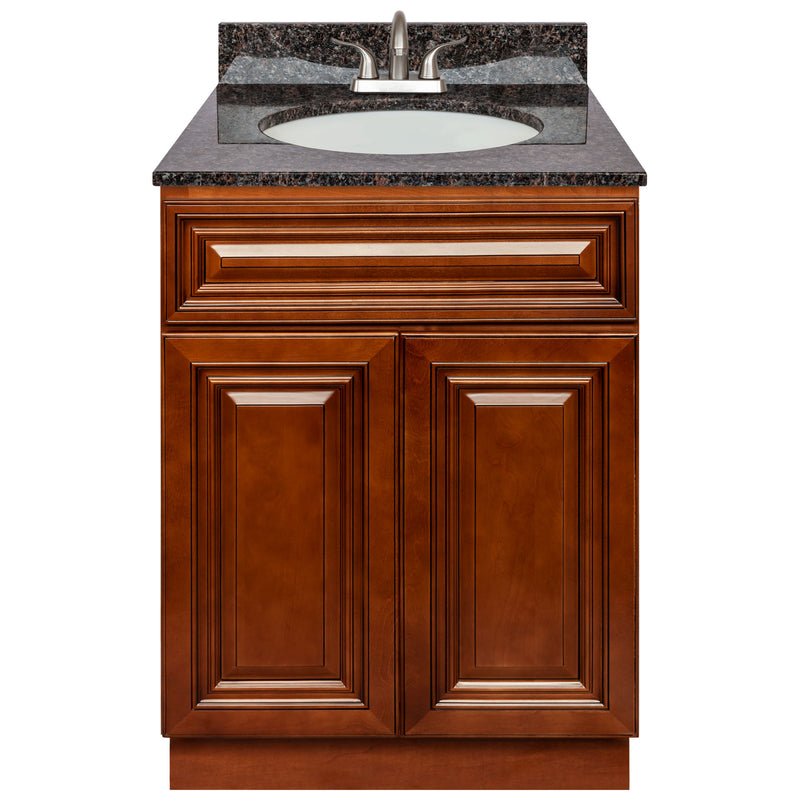 Brown Bathroom Vanity 24", Tan Brown Granite Top, Faucet LB5B TB254-24GN-5B