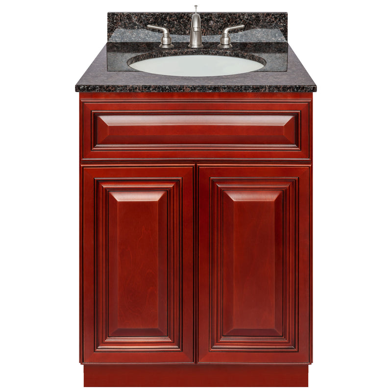 Cherry Bathroom Vanity 24", Tan Brown Granite Top, Faucet LB4B TB258-24CH-4B