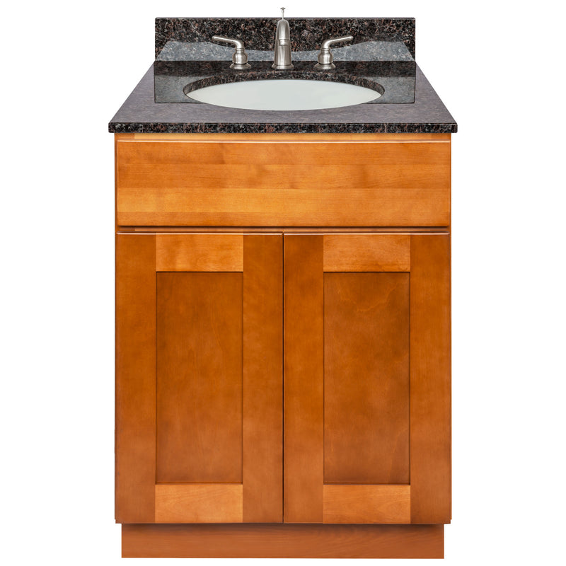 Brown Bathroom Vanity 24", Tan Brown Granite Top, Faucet LB4B TB258-24NP-4B