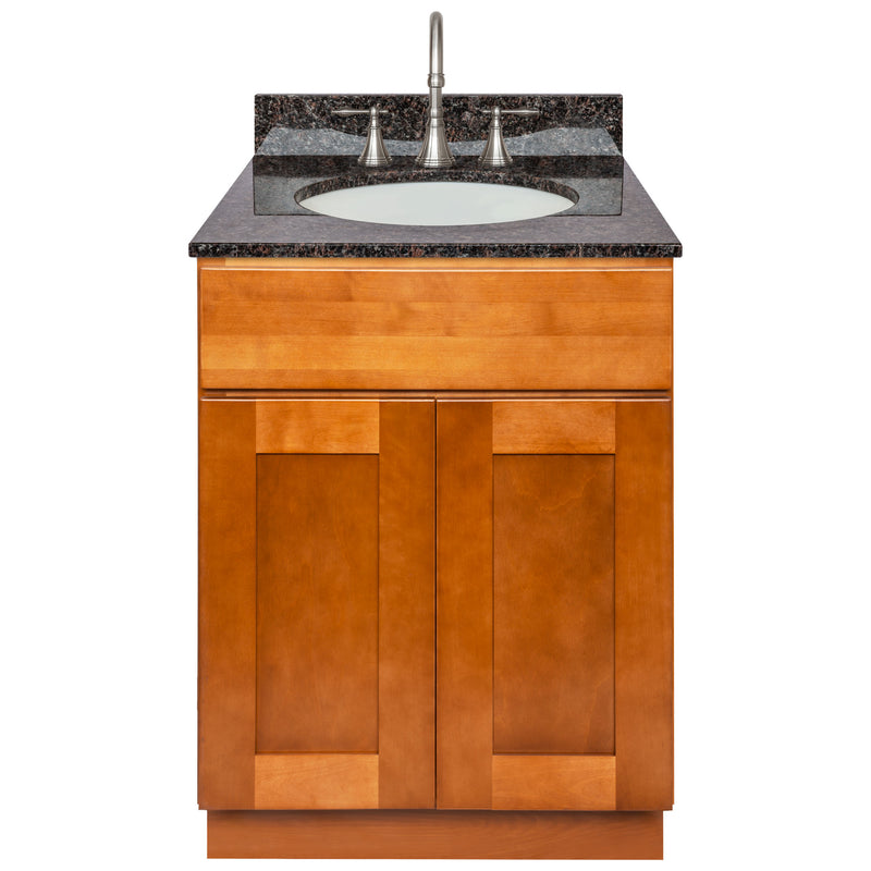 Brown Bathroom Vanity 24", Tan Brown Granite Top, Faucet LB7B TB258-24NP-7B