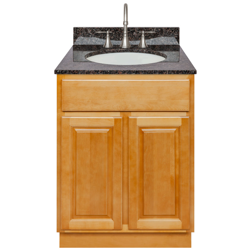 Brown Bathroom Vanity 24", Tan Brown Granite Top, Faucet LB7B TB258-24RC-7B