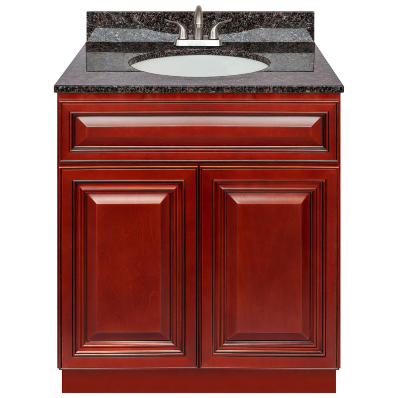 Cherry Bathroom Vanity 30", Tan Brown Granite Top, Faucet LB5B TB314-30CH-5B