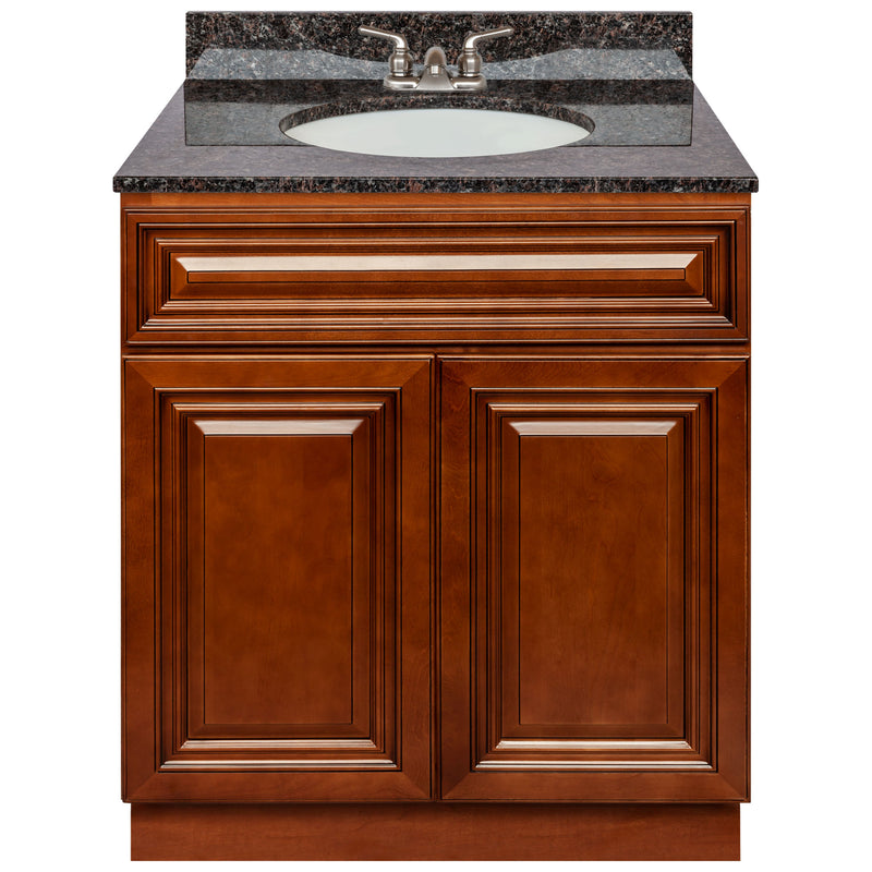 Brown Bathroom Vanity 30", Tan Brown Granite Top, Faucet LB3B TB314-30GN-3B