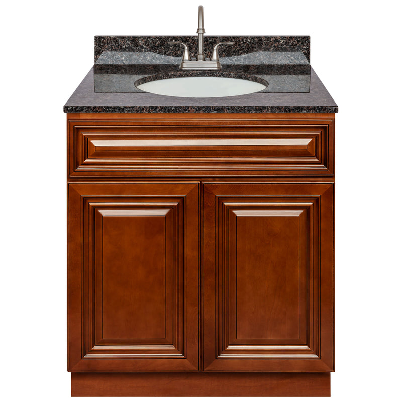 Brown Bathroom Vanity 30", Tan Brown Granite Top, Faucet LB6B TB314-30GN-6B