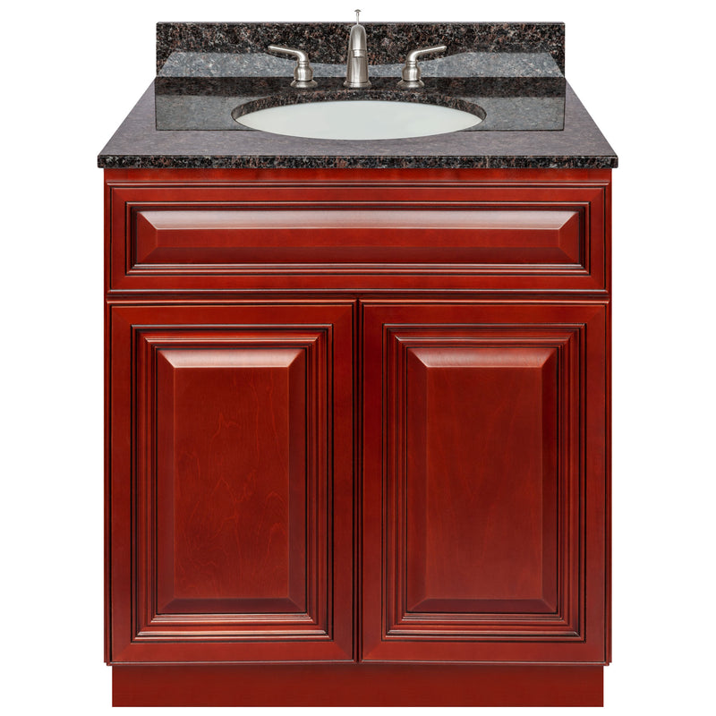 Cherry Bathroom Vanity 30", Tan Brown Granite Top, Faucet LB4B TB318-30CH-4B