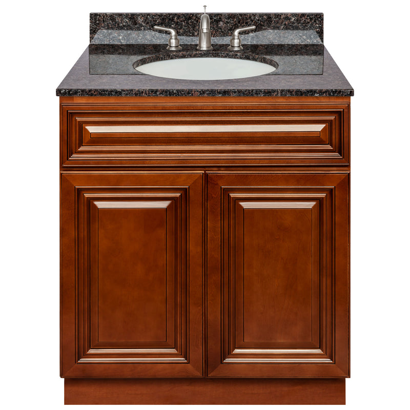 Brown Bathroom Vanity 30", Tan Brown Granite Top, Faucet LB4B TB318-30GN-4B