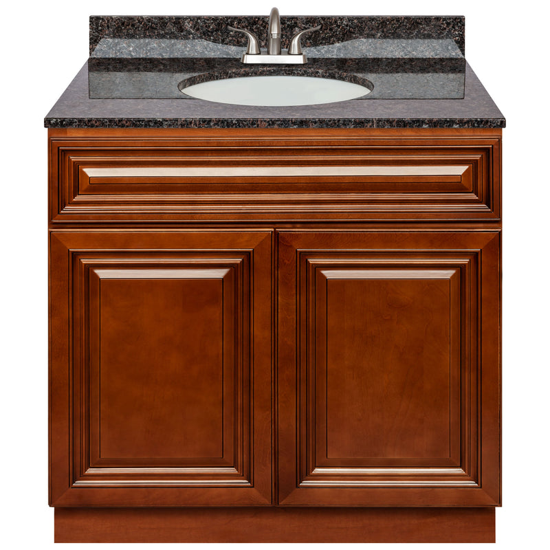 Brown Bathroom Vanity 36", Tan Brown Granite Top, Faucet LB5B TB374-36GN-5B