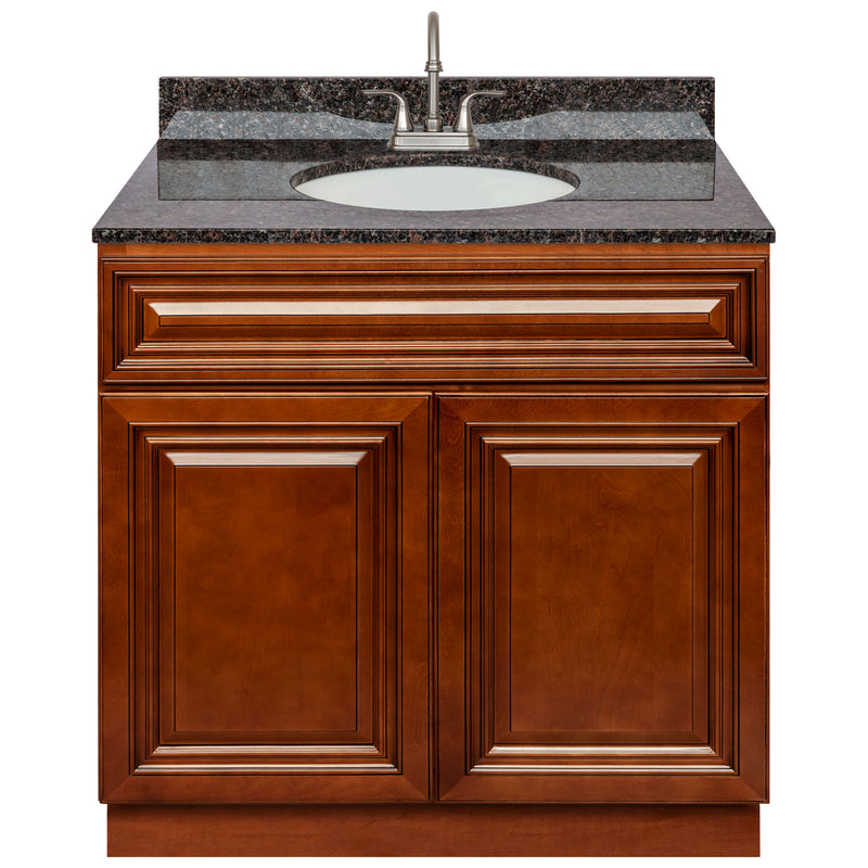 Brown Bathroom Vanity 36", Tan Brown Granite Top, Faucet LB6B TB374-36GN-6B