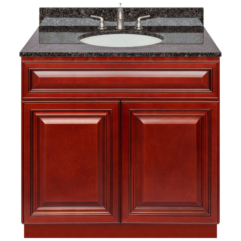 Cherry Bathroom Vanity 36", Tan Brown Granite Top, Faucet LB4B TB378-36CH-4B