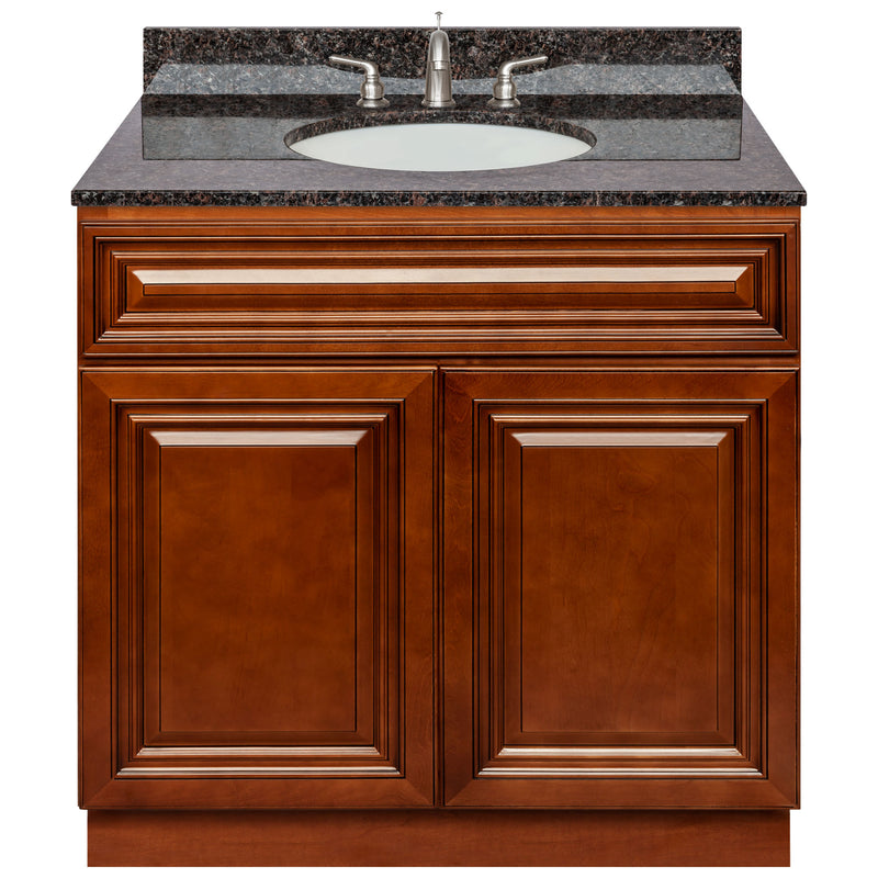 Brown Bathroom Vanity 36", Tan Brown Granite Top, Faucet LB4B TB378-36GN-4B