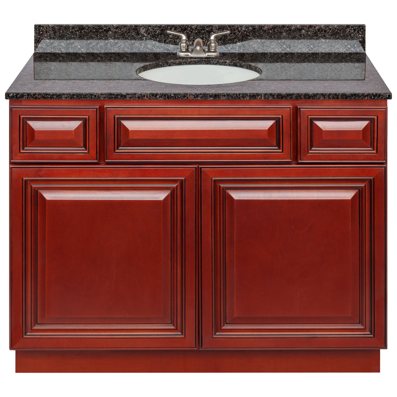 Cherry Bathroom Vanity 42", Tan Brown Granite Top, Faucet LB3B TB434-42CH-3B