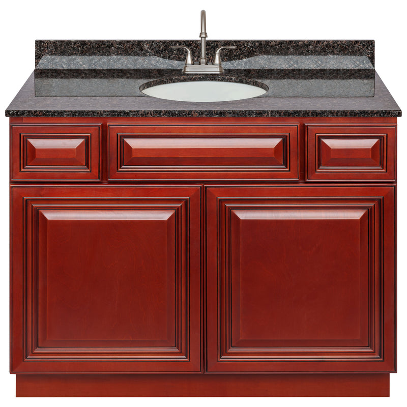 Cherry Bathroom Vanity 42", Tan Brown Granite Top, Faucet LB6B TB434-42CH-6B