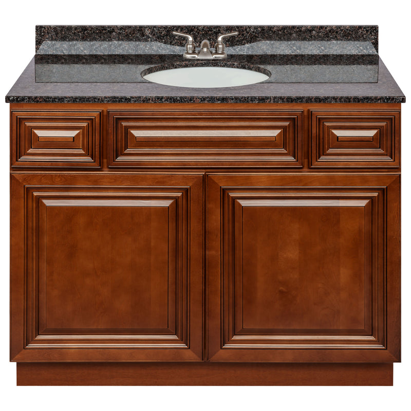 Brown Bathroom Vanity 42", Tan Brown Granite Top, Faucet LB3B TB434-42GN-3B