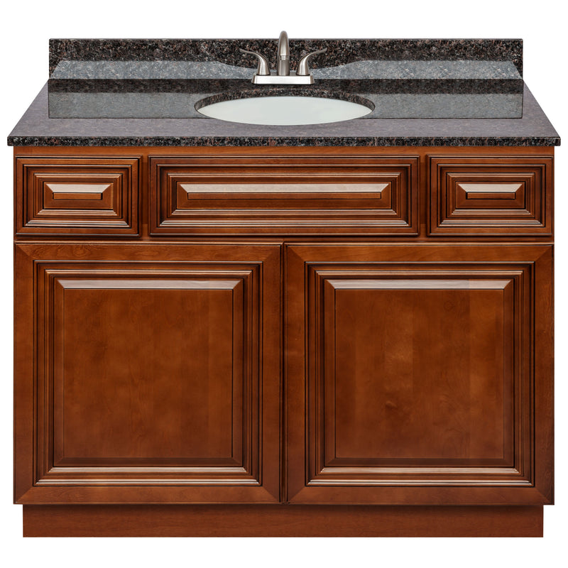 Brown Bathroom Vanity 42", Tan Brown Granite Top, Faucet LB5B TB434-42GN-5B