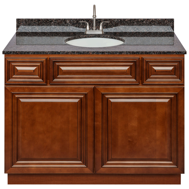 Brown Bathroom Vanity 42", Tan Brown Granite Top, Faucet LB6B TB434-42GN-6B