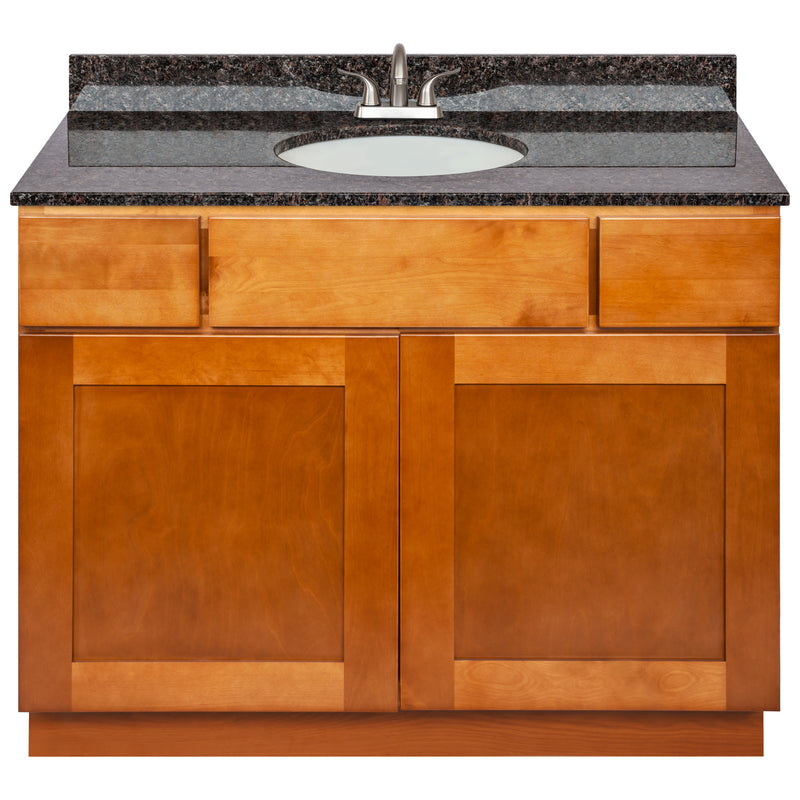 Brown Bathroom Vanity 42", Tan Brown Granite Top, Faucet LB5B TB434-42NP-5B