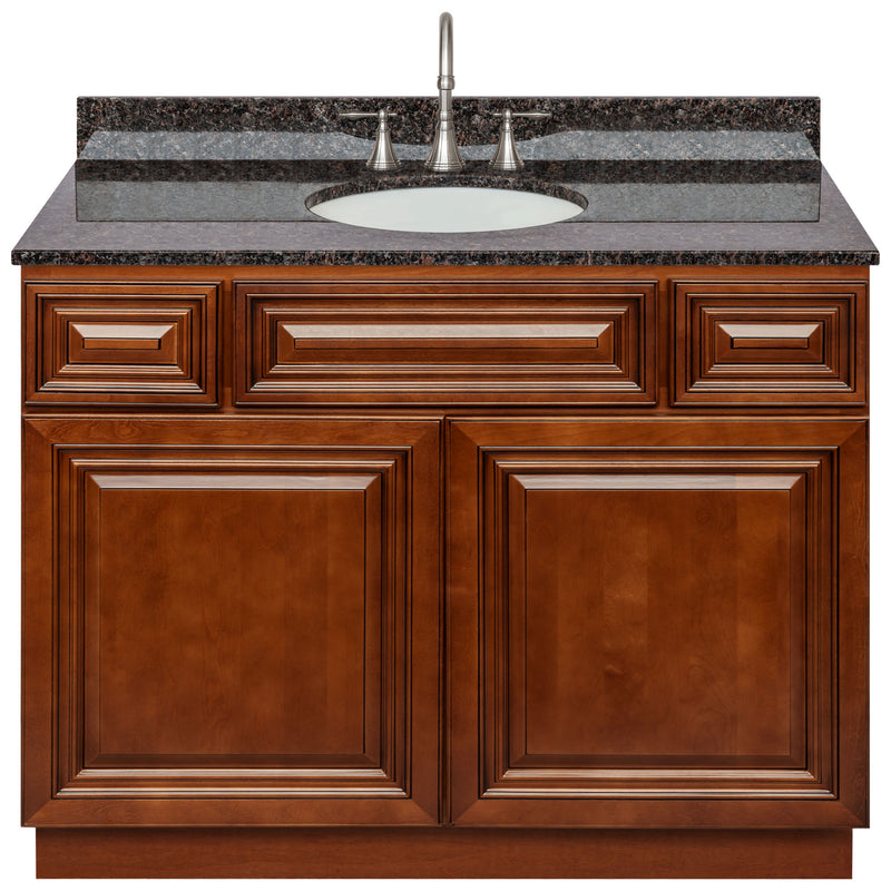 Brown Bathroom Vanity 42", Tan Brown Granite Top, Faucet LB7B TB438-42GN-7B