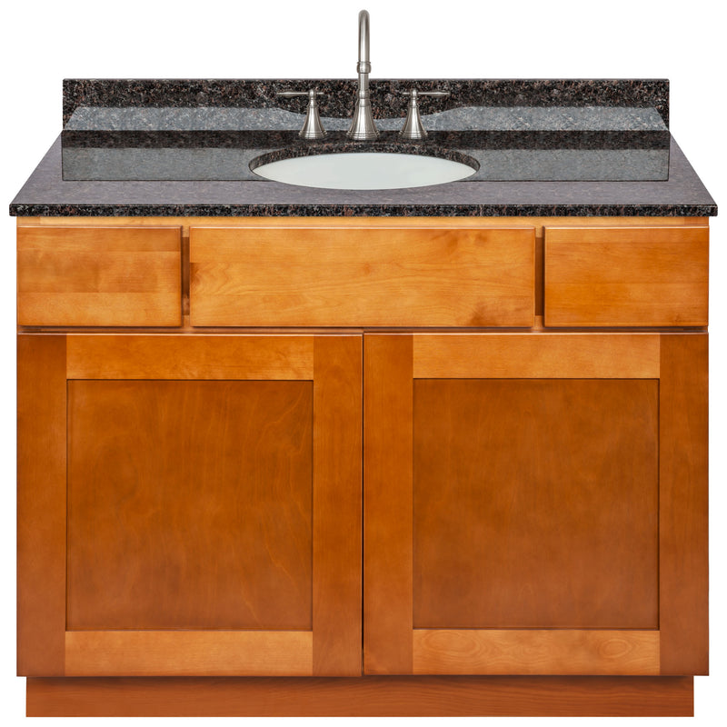 Brown Bathroom Vanity 42", Tan Brown Granite Top, Faucet LB7B TB438-42NP-7B