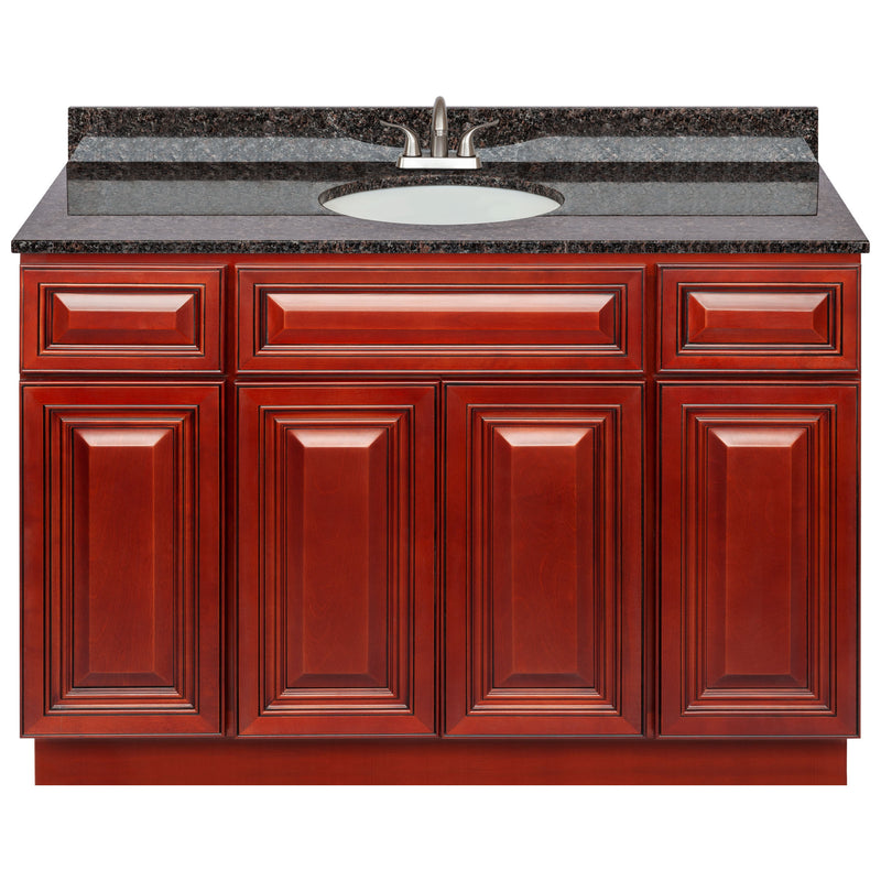 Cherry Bathroom Vanity 48", Tan Brown Granite Top, Faucet LB5B TB494-48CH-5B