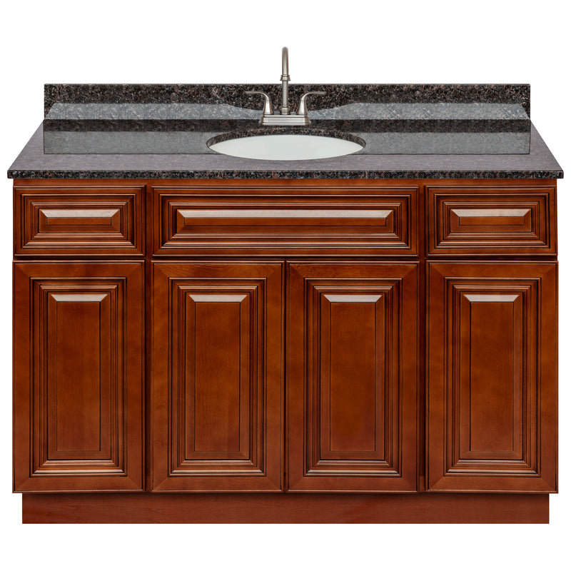 Brown Bathroom Vanity 48", Tan Brown Granite Top, Faucet LB6B TB494-48GN-6B